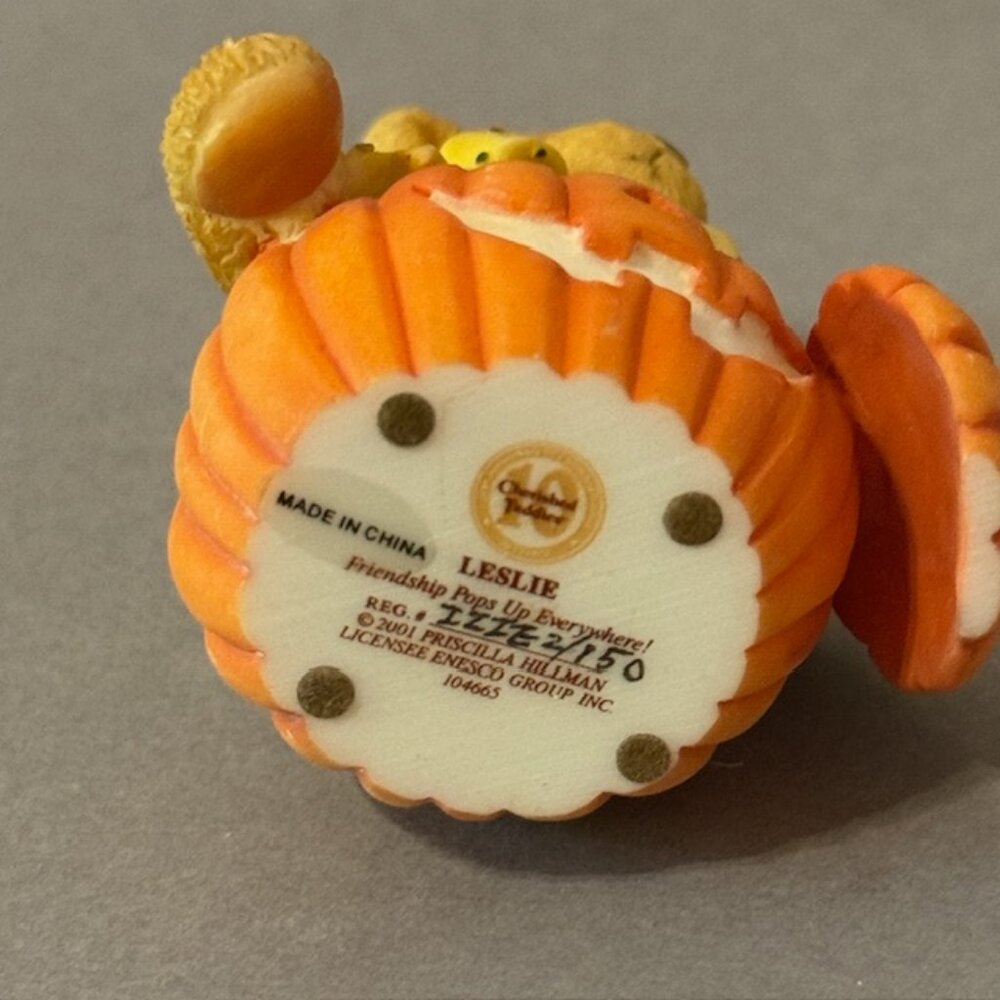 Vintage Cherished Teddies Figurine Enesco Halloween Decor Bear Leslie Pumpkin - Picture 3 of 3